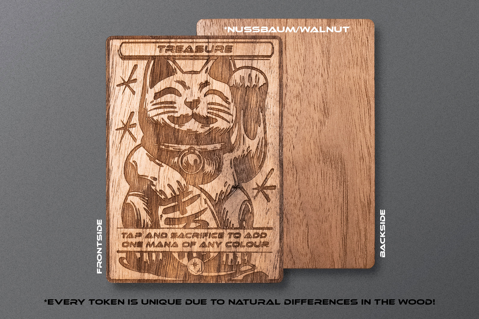 "Lucky Cat" Treasure Token - handmade unique piece made of real wood