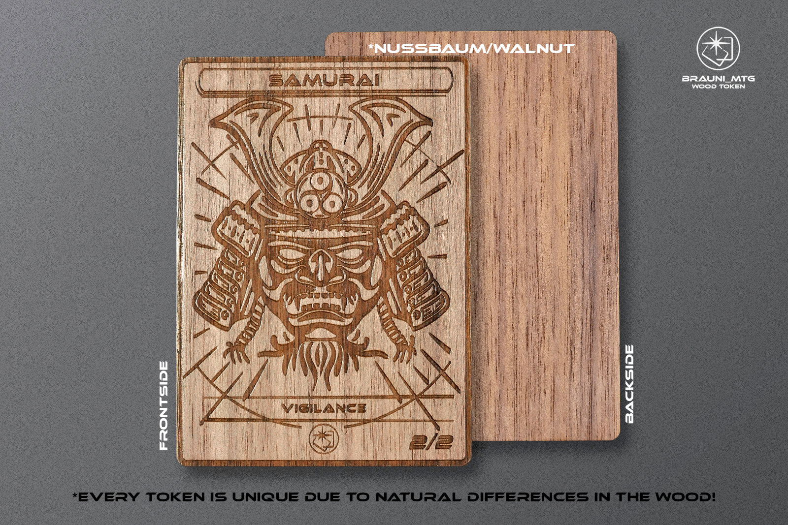 Samurai Token - handcrafted unique piece made of real wood