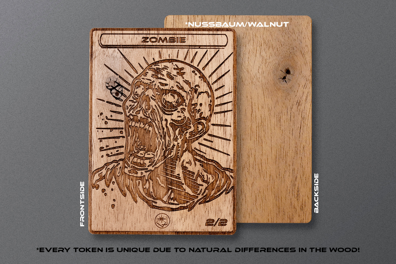 Zombie Token - handmade unique piece made of real wood