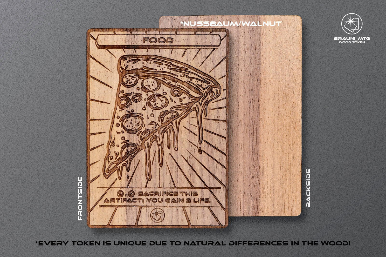 Food Token - handmade one-of-a-kind piece made of real wood