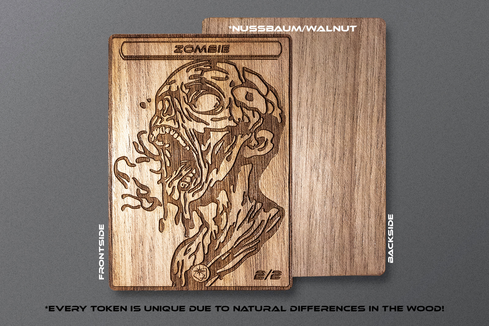 Zombie V2 Token - handmade unique piece made of real wood