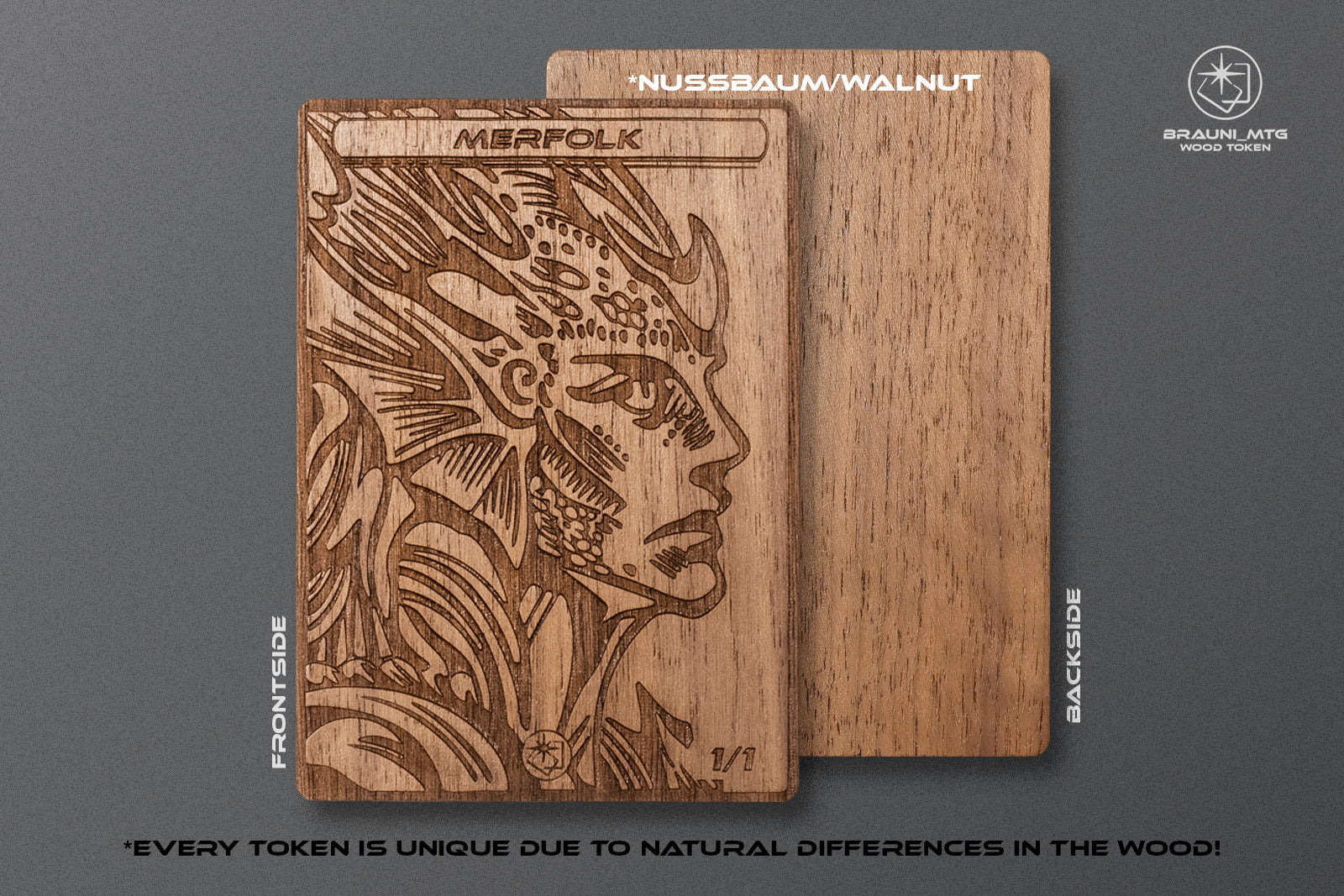 Merfolk Token - handmade unique piece made of real wood