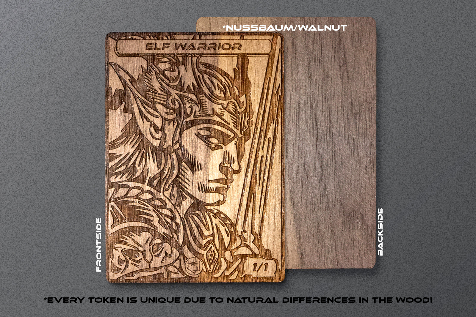 Elf Warrior Token - handmade unique piece made of real wood